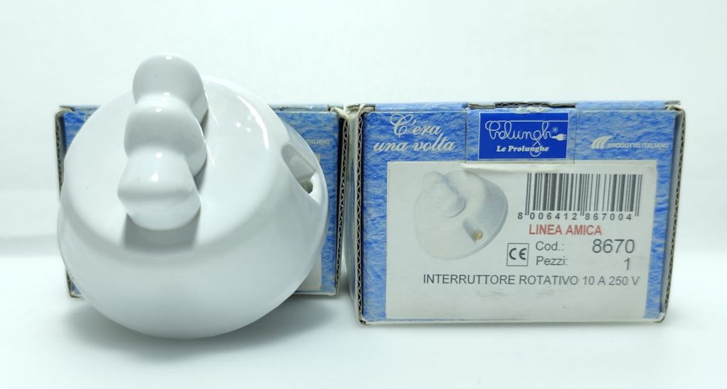 LE PROLUNGHE C'ERA UNA VOLTA LINEA AMICA INTERRUTTORE ROTATIVO IN PORCELLANA DI COLORE BIANCO COD 8670